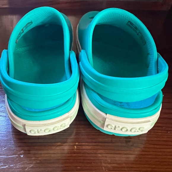 Teal Kid Crocs with Green Stripe - Picture 3 of 4